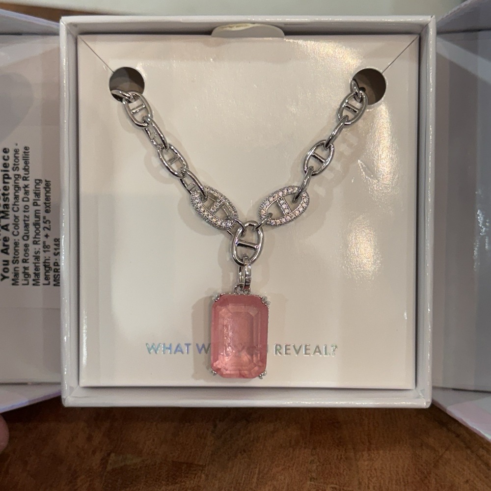 Bomb Party MHA Necklace You Are A Masterpiece Rose Quartz Dark Rubellite Silver